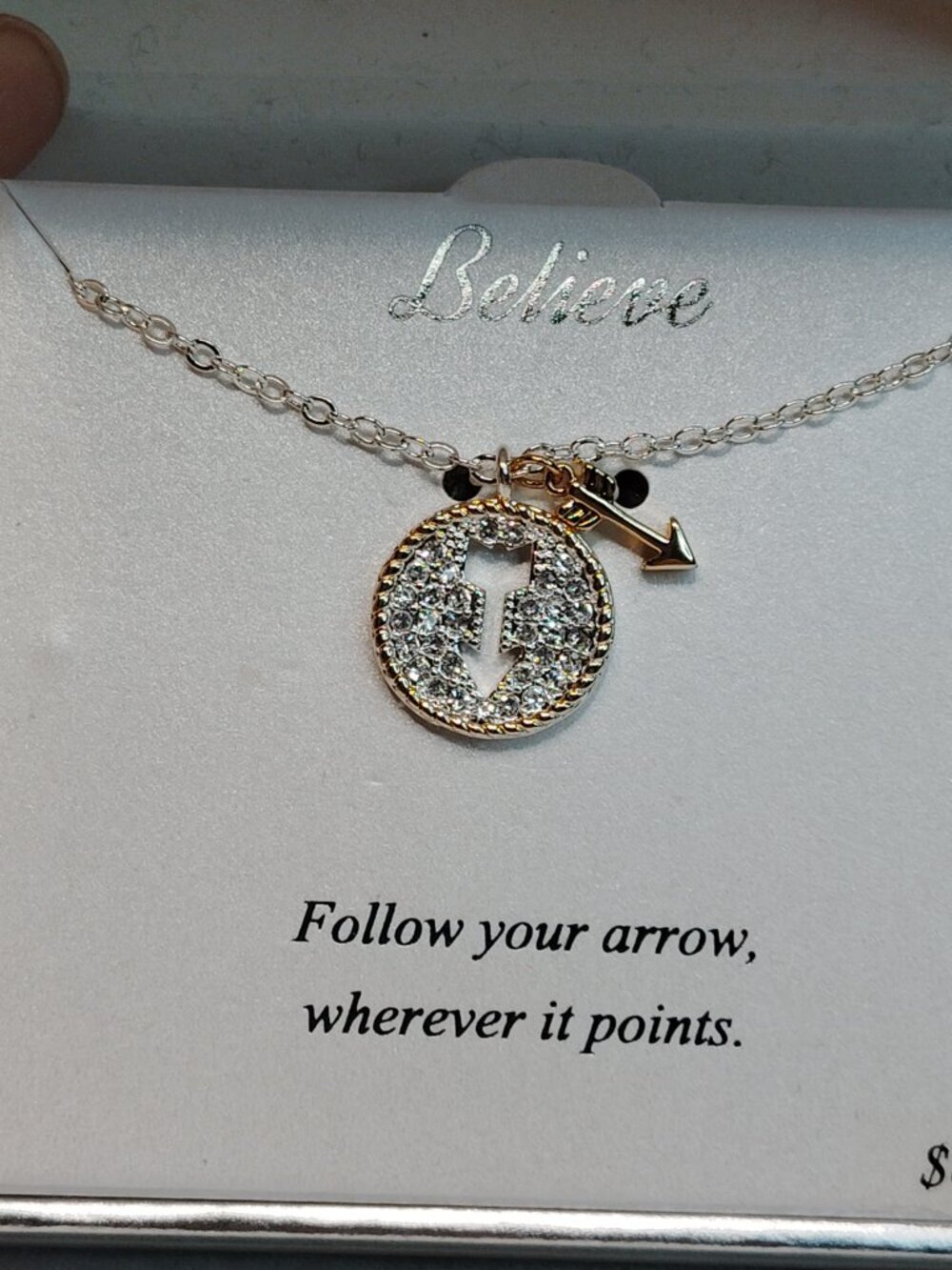 Silver Expressions “Believe” Arrow Pendant Necklace Fine Silver Plated 18″ Chain